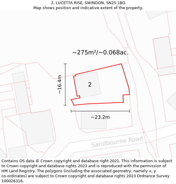 2, LUCETTA RISE, SWINDON, SN25 1BG: Plot and title map