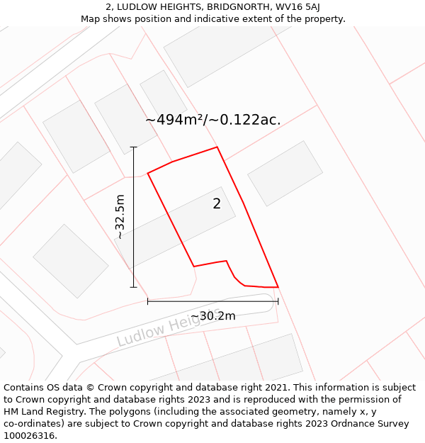 2, LUDLOW HEIGHTS, BRIDGNORTH, WV16 5AJ: Plot and title map