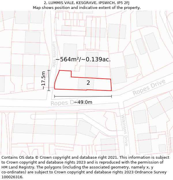 2, LUMMIS VALE, KESGRAVE, IPSWICH, IP5 2FJ: Plot and title map