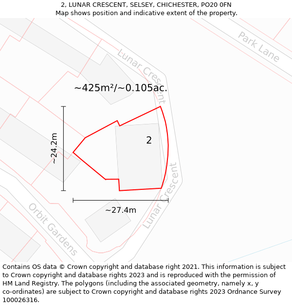 2, LUNAR CRESCENT, SELSEY, CHICHESTER, PO20 0FN: Plot and title map