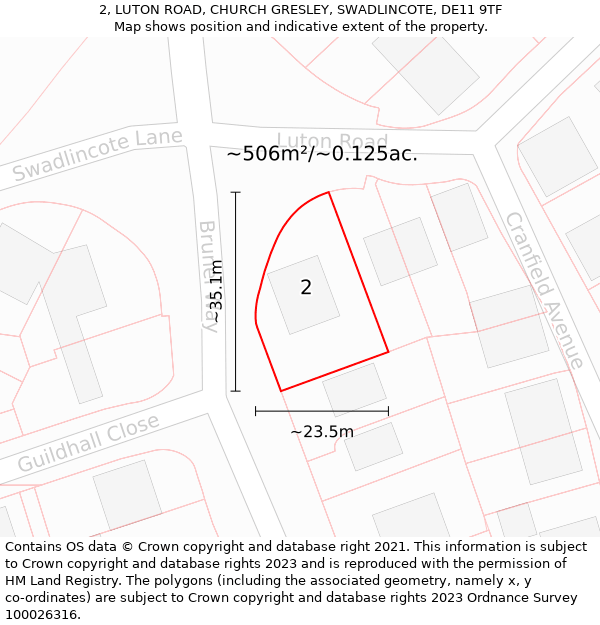 2, LUTON ROAD, CHURCH GRESLEY, SWADLINCOTE, DE11 9TF: Plot and title map