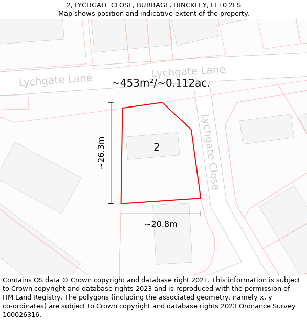 2, LYCHGATE CLOSE, BURBAGE, HINCKLEY, LE10 2ES: Plot and title map