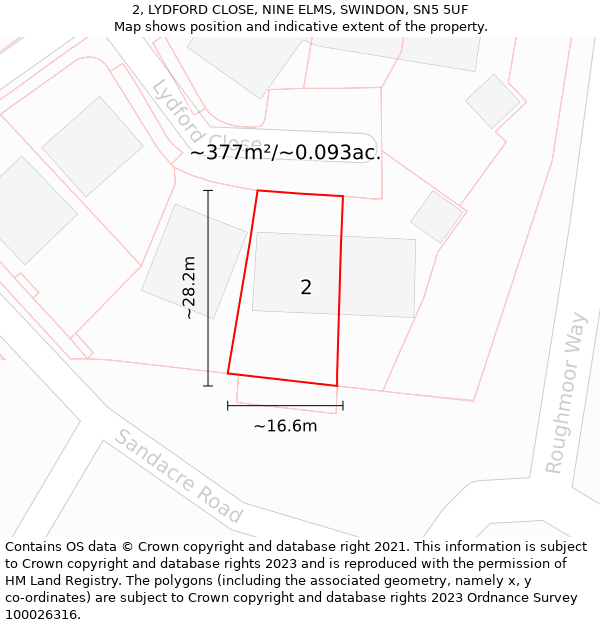 2, LYDFORD CLOSE, NINE ELMS, SWINDON, SN5 5UF: Plot and title map