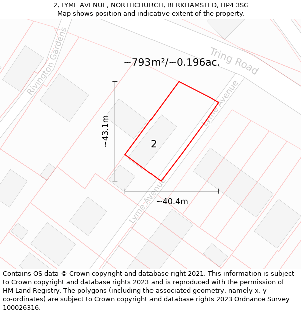 2, LYME AVENUE, NORTHCHURCH, BERKHAMSTED, HP4 3SG: Plot and title map