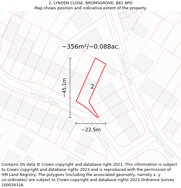 2, LYNDEN CLOSE, BROMSGROVE, B61 8PD: Plot and title map