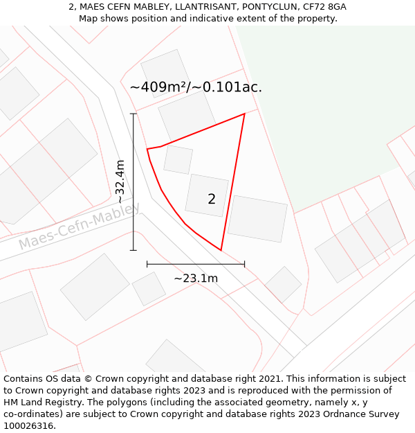 2, MAES CEFN MABLEY, LLANTRISANT, PONTYCLUN, CF72 8GA: Plot and title map