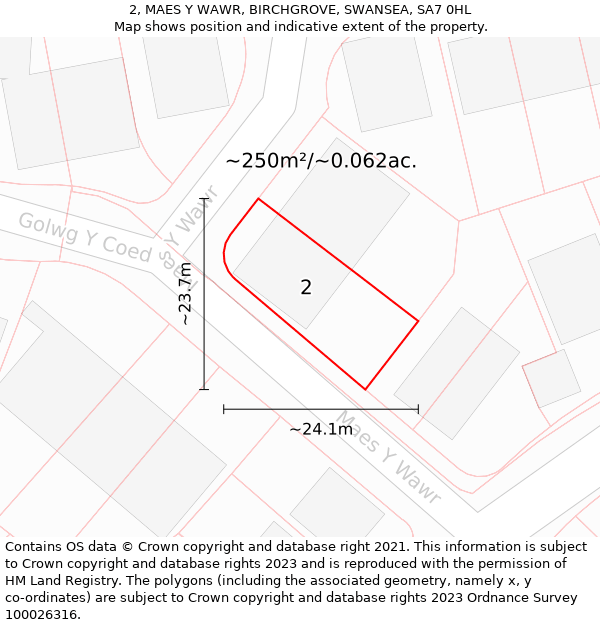 2, MAES Y WAWR, BIRCHGROVE, SWANSEA, SA7 0HL: Plot and title map