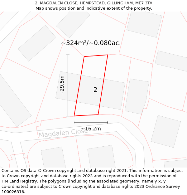 2, MAGDALEN CLOSE, HEMPSTEAD, GILLINGHAM, ME7 3TA: Plot and title map