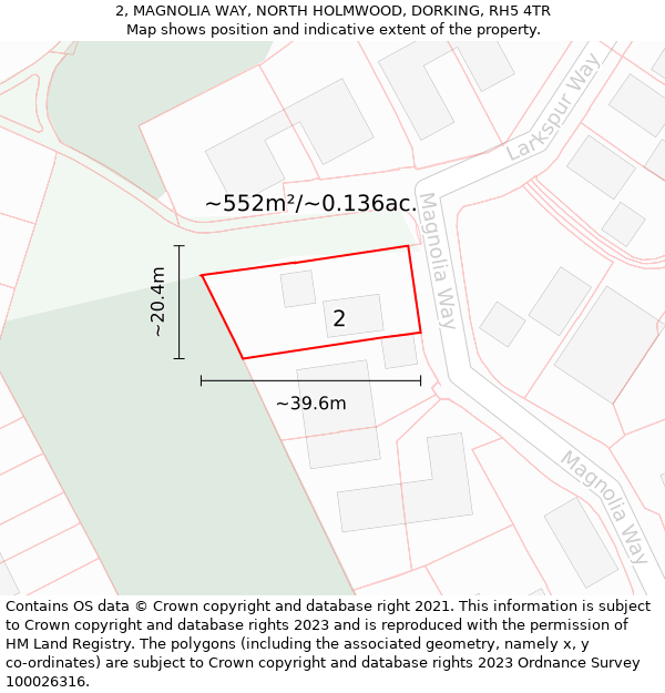 2, MAGNOLIA WAY, NORTH HOLMWOOD, DORKING, RH5 4TR: Plot and title map