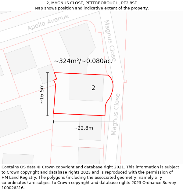 2, MAGNUS CLOSE, PETERBOROUGH, PE2 8SF: Plot and title map