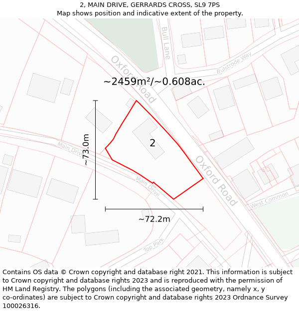 2, MAIN DRIVE, GERRARDS CROSS, SL9 7PS: Plot and title map