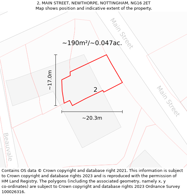 2, MAIN STREET, NEWTHORPE, NOTTINGHAM, NG16 2ET: Plot and title map