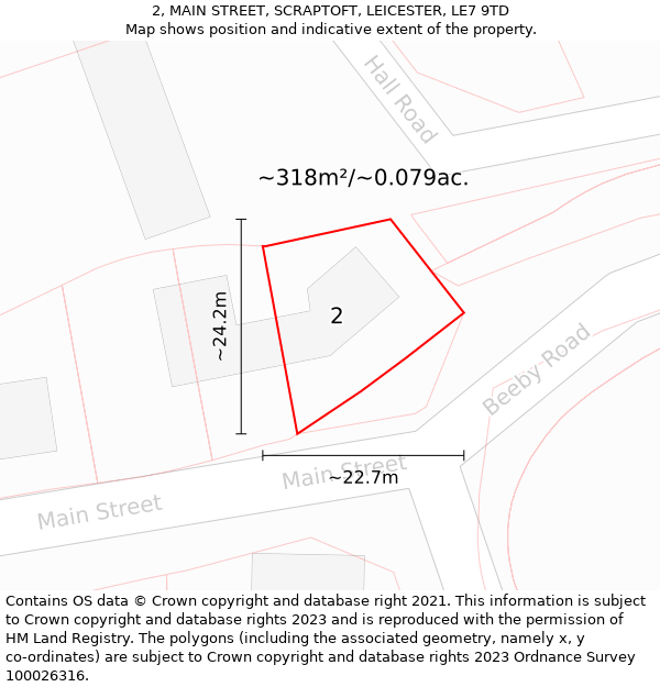 2, MAIN STREET, SCRAPTOFT, LEICESTER, LE7 9TD: Plot and title map