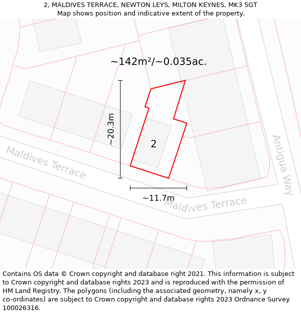 2, MALDIVES TERRACE, NEWTON LEYS, MILTON KEYNES, MK3 5GT: Plot and title map