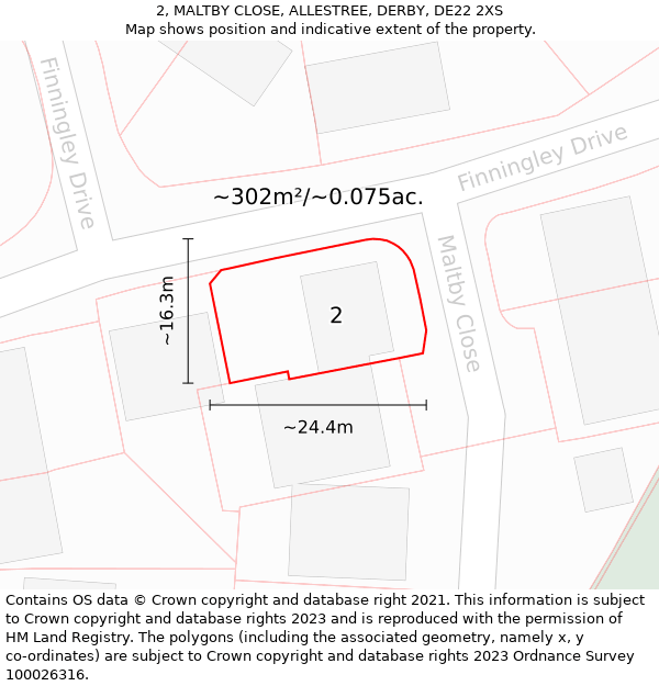 2, MALTBY CLOSE, ALLESTREE, DERBY, DE22 2XS: Plot and title map