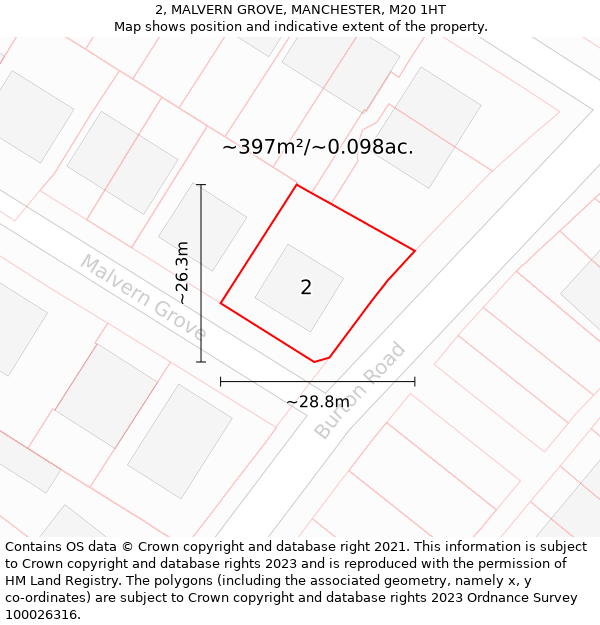 2, MALVERN GROVE, MANCHESTER, M20 1HT: Plot and title map