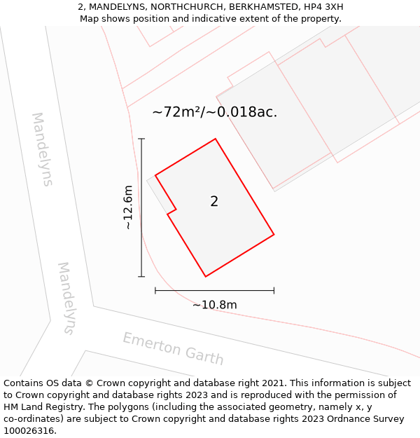 2, MANDELYNS, NORTHCHURCH, BERKHAMSTED, HP4 3XH: Plot and title map