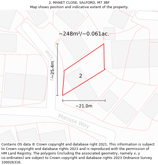 2, MANET CLOSE, SALFORD, M7 3BF: Plot and title map