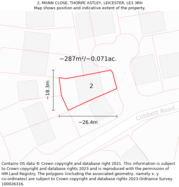 2, MANN CLOSE, THORPE ASTLEY, LEICESTER, LE3 3RH: Plot and title map