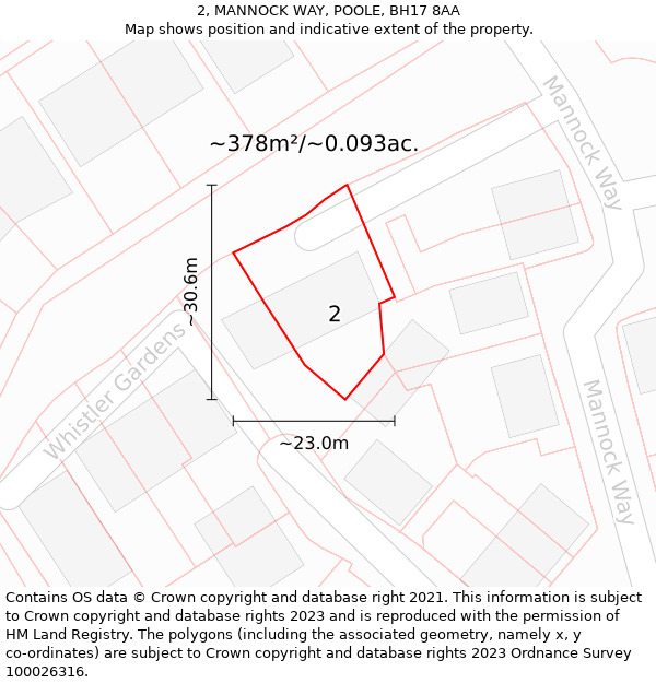 2, MANNOCK WAY, POOLE, BH17 8AA: Plot and title map