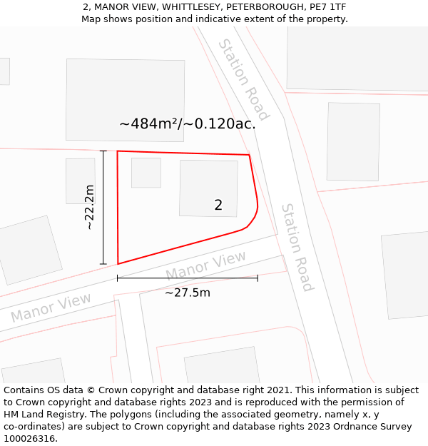 2, MANOR VIEW, WHITTLESEY, PETERBOROUGH, PE7 1TF: Plot and title map