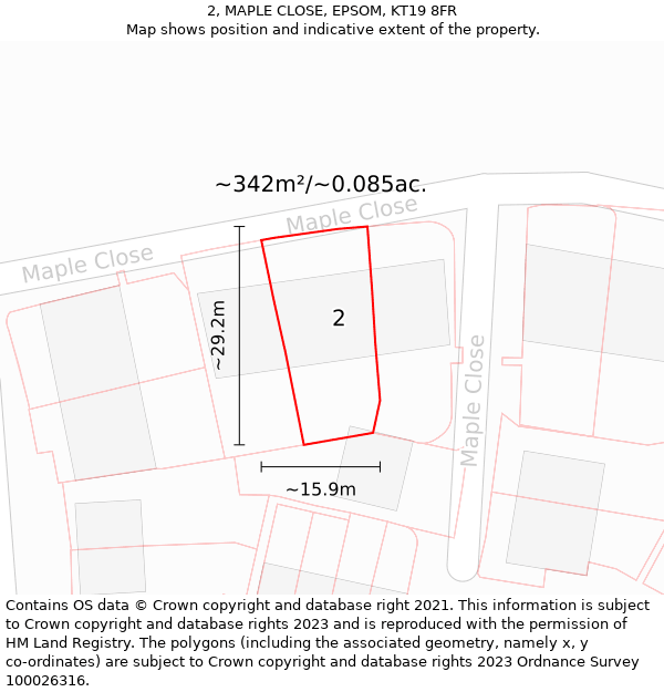 2, MAPLE CLOSE, EPSOM, KT19 8FR: Plot and title map