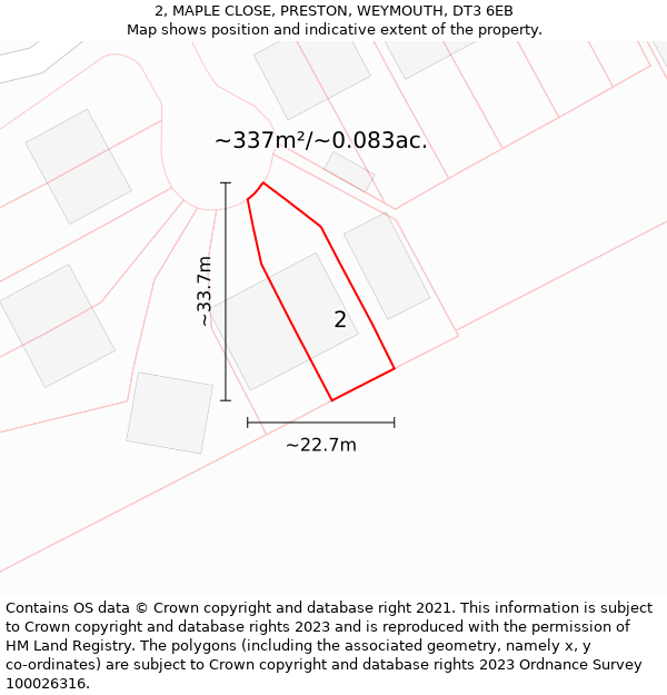 2, MAPLE CLOSE, PRESTON, WEYMOUTH, DT3 6EB: Plot and title map