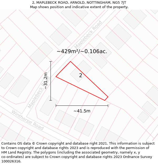 2, MAPLEBECK ROAD, ARNOLD, NOTTINGHAM, NG5 7JT: Plot and title map