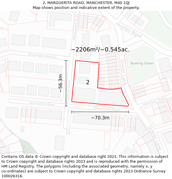 2, MARGUERITA ROAD, MANCHESTER, M40 1QJ: Plot and title map