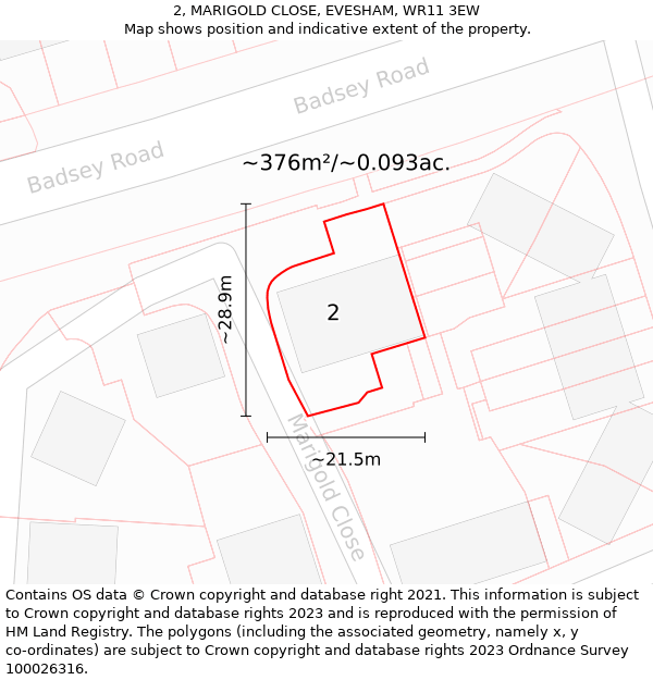 2, MARIGOLD CLOSE, EVESHAM, WR11 3EW: Plot and title map