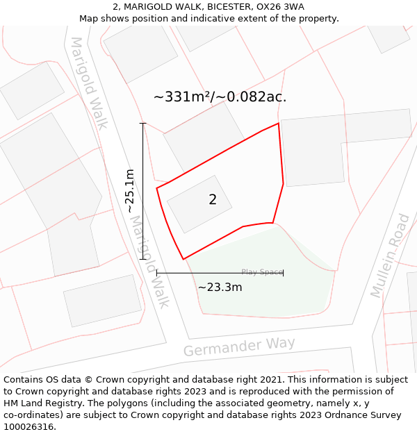 2, MARIGOLD WALK, BICESTER, OX26 3WA: Plot and title map