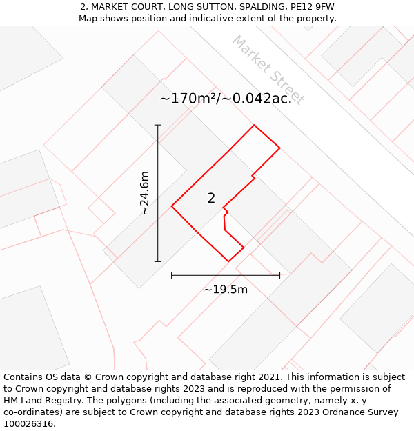 2, MARKET COURT, LONG SUTTON, SPALDING, PE12 9FW: Plot and title map