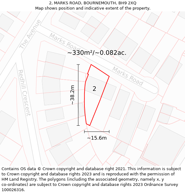 2, MARKS ROAD, BOURNEMOUTH, BH9 2XQ: Plot and title map