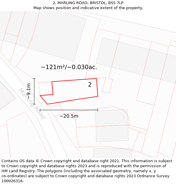 2, MARLING ROAD, BRISTOL, BS5 7LP: Plot and title map