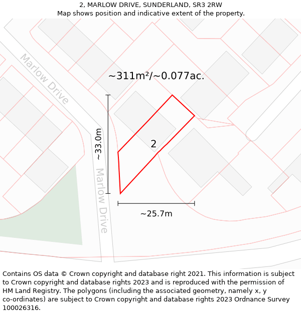 2, MARLOW DRIVE, SUNDERLAND, SR3 2RW: Plot and title map