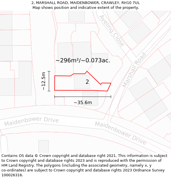 2, MARSHALL ROAD, MAIDENBOWER, CRAWLEY, RH10 7UL: Plot and title map