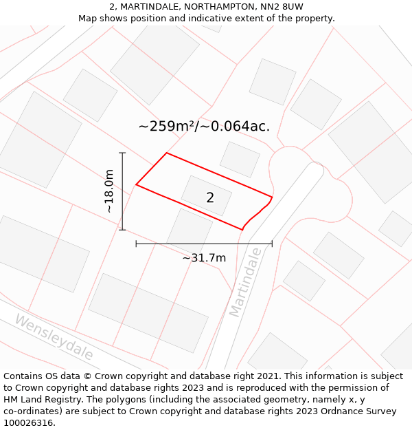 2, MARTINDALE, NORTHAMPTON, NN2 8UW: Plot and title map