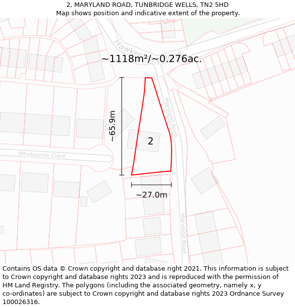 2, MARYLAND ROAD, TUNBRIDGE WELLS, TN2 5HD: Plot and title map