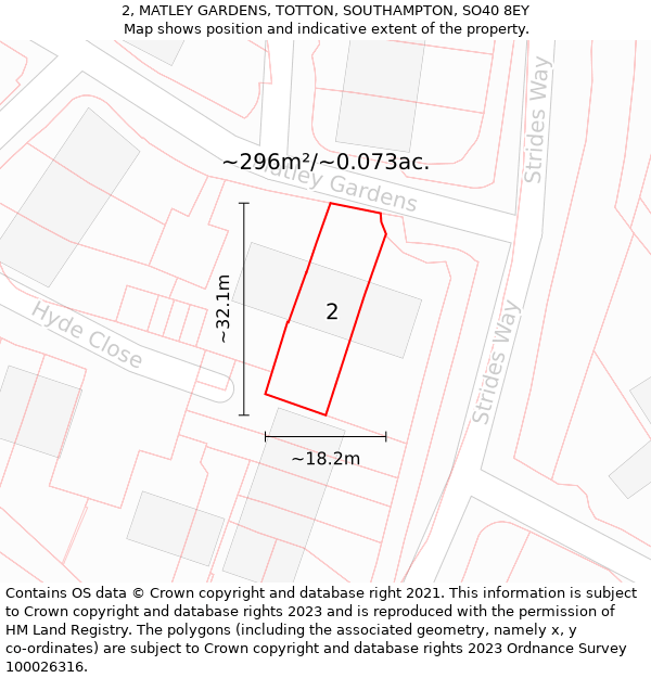 2, MATLEY GARDENS, TOTTON, SOUTHAMPTON, SO40 8EY: Plot and title map