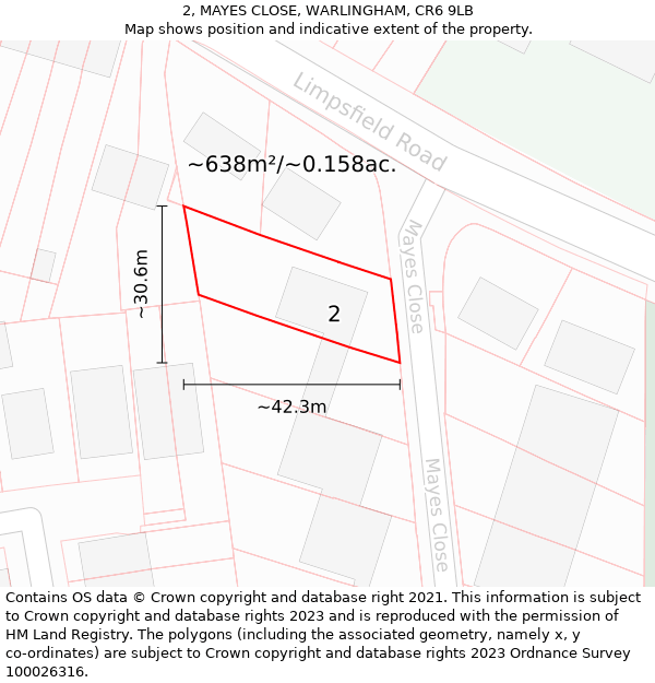 2, MAYES CLOSE, WARLINGHAM, CR6 9LB: Plot and title map