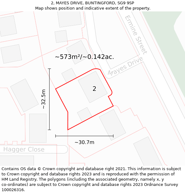 2, MAYES DRIVE, BUNTINGFORD, SG9 9SP: Plot and title map