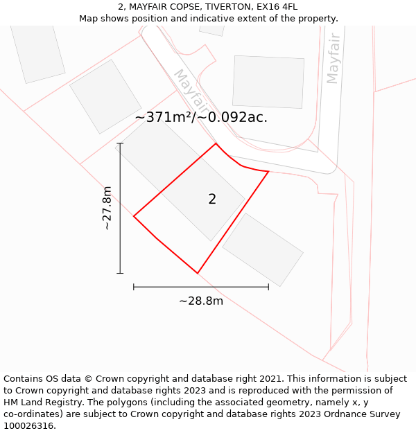 2, MAYFAIR COPSE, TIVERTON, EX16 4FL: Plot and title map