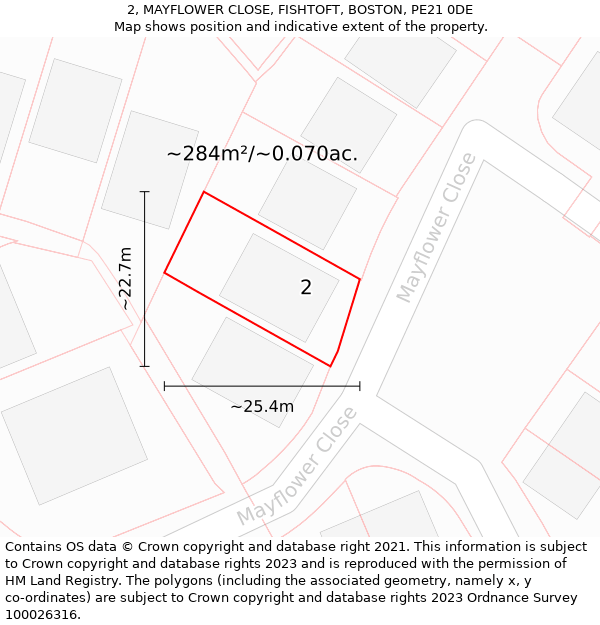 2, MAYFLOWER CLOSE, FISHTOFT, BOSTON, PE21 0DE: Plot and title map