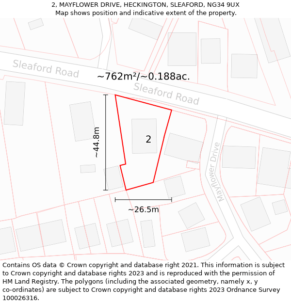 2, MAYFLOWER DRIVE, HECKINGTON, SLEAFORD, NG34 9UX: Plot and title map