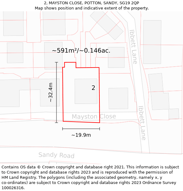 2, MAYSTON CLOSE, POTTON, SANDY, SG19 2QP: Plot and title map
