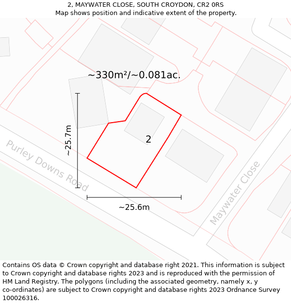 2, MAYWATER CLOSE, SOUTH CROYDON, CR2 0RS: Plot and title map