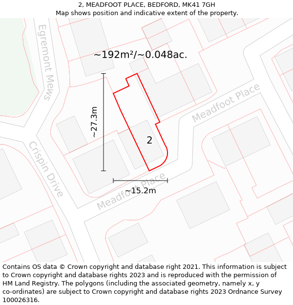 2, MEADFOOT PLACE, BEDFORD, MK41 7GH: Plot and title map