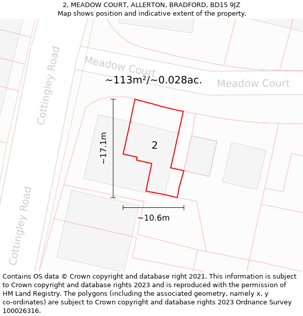 2, MEADOW COURT, ALLERTON, BRADFORD, BD15 9JZ: Plot and title map