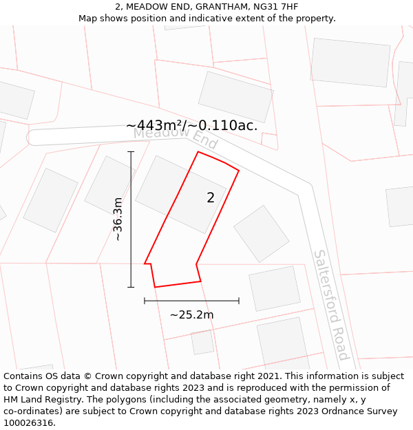 2, MEADOW END, GRANTHAM, NG31 7HF: Plot and title map