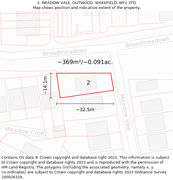 2, MEADOW VALE, OUTWOOD, WAKEFIELD, WF1 3TD: Plot and title map